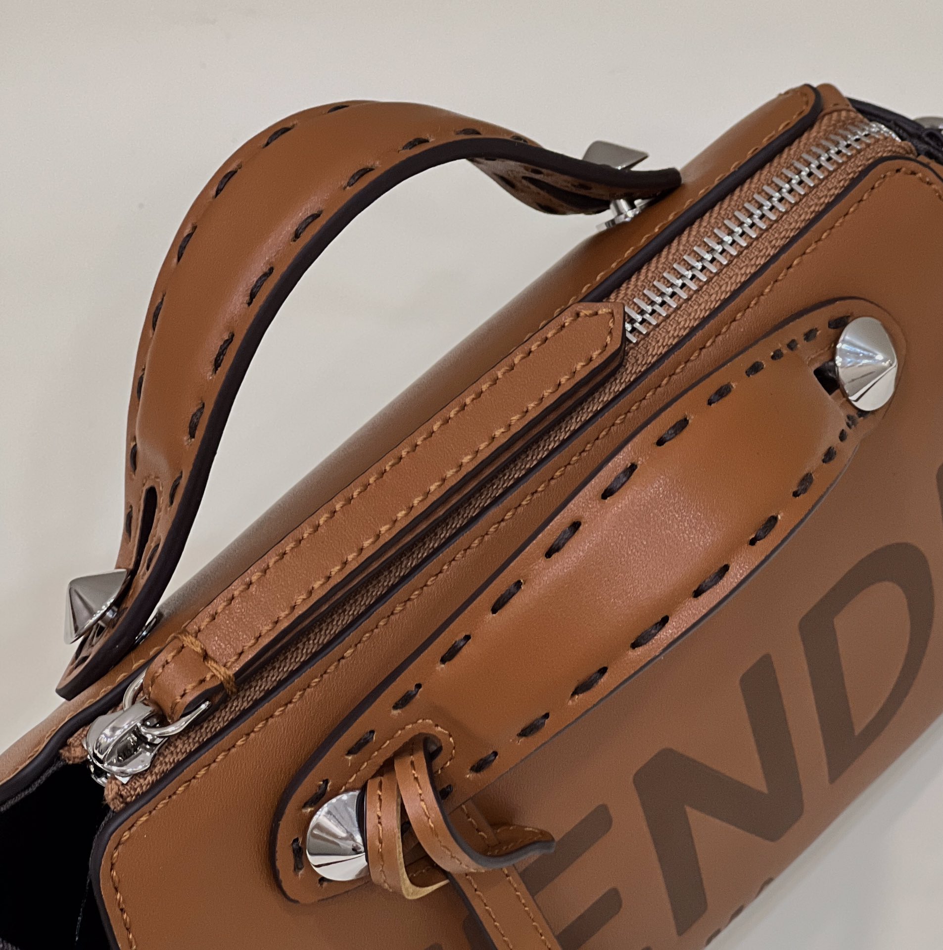 Fendi Mini By The Way Leather Boston Shoulder Bag Brown